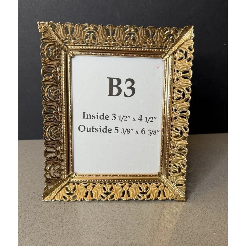 Vintage Brass Picture Frame 3.5 x 4.5 Filigree Ornate Gold Tone Hollywood EUC